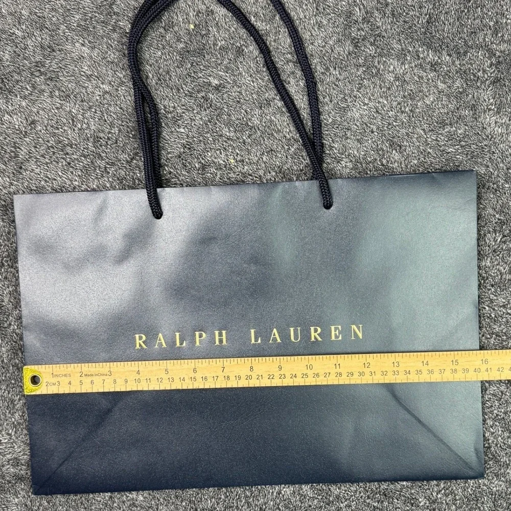 Ralph Lauren Navy Blue Paper Shopping Bag Gold Logo Braided Rope Handles Large